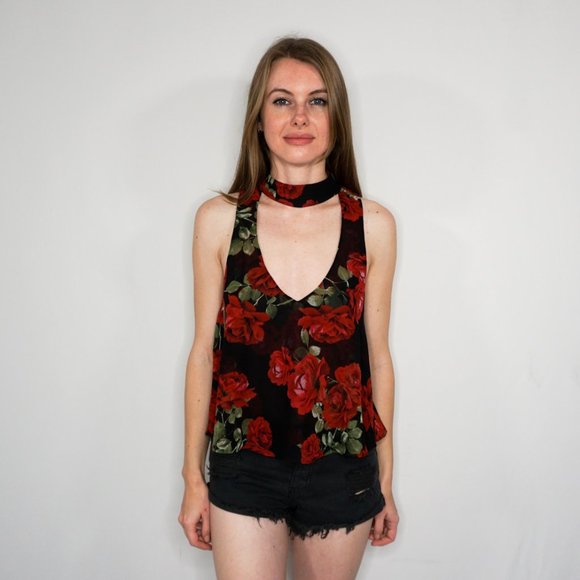 Show Me Your MuMu Tops - SHOW ME YOUR MUMU Roses Print Choker Top NWT